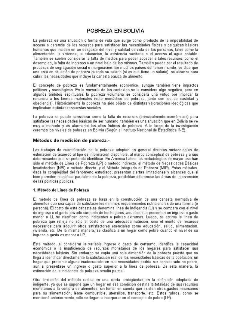 Pobreza y Métodos en Bolivia | PDF | Pobreza | Pobreza e indigencia