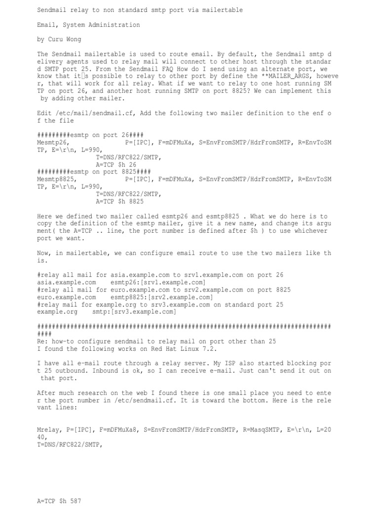 Sendmail Change Relay Port Download Free PDF Email Online Services