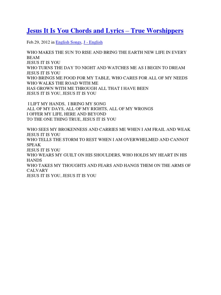 Jesus It Is You Chords And Lyrics Jesus
