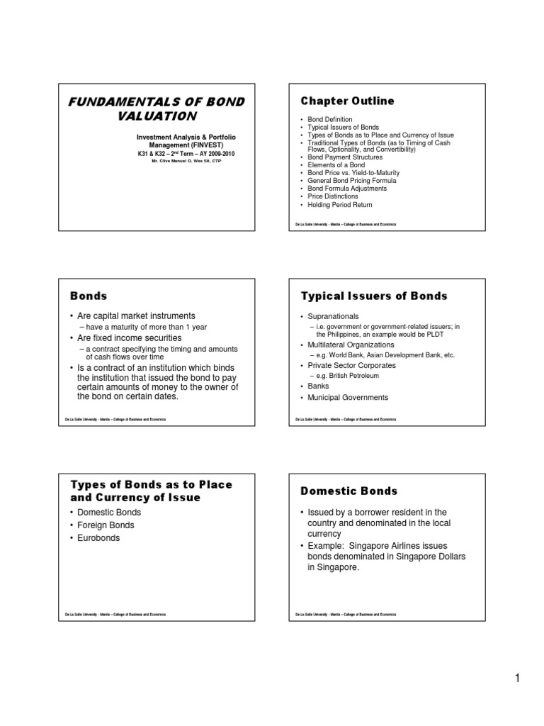 Finvest Fundamentals Of Bond Valuation Slides Bonds Finance
