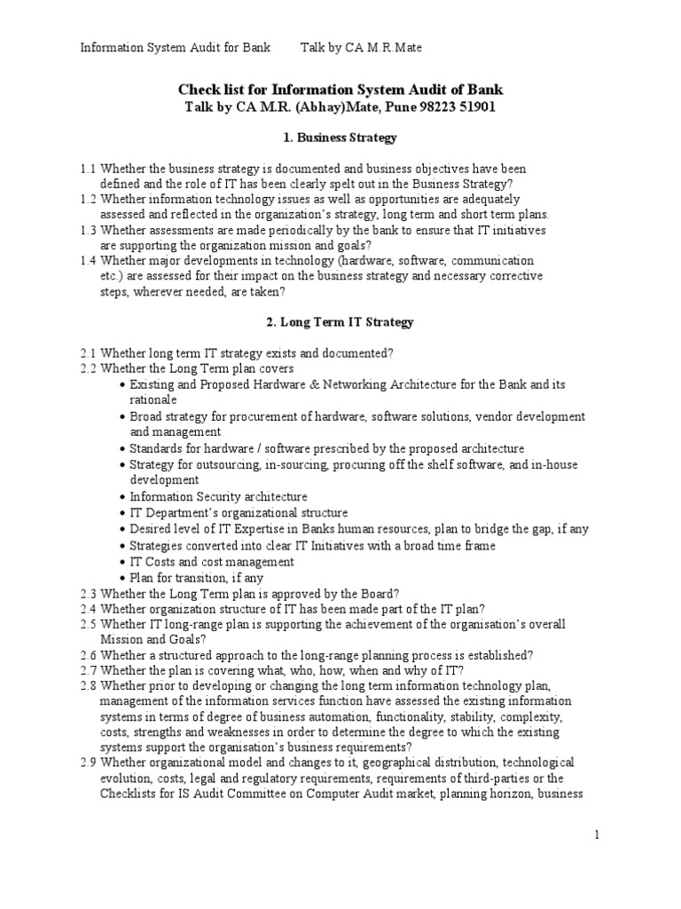 IS Audit Checklist for Banks | PDF | Audit | Operating System
