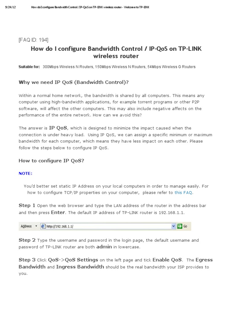 Configure QoS on TP-Link Router | PDF | Router (Computing) | Quality Of ...
