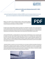LABORATORIOS QUINTON OBTIENE LA CERTIFICACIÓN ISO 14001