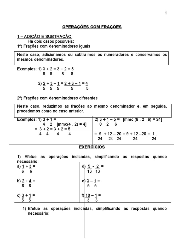 Exercícios de Operações com Frações | PDF