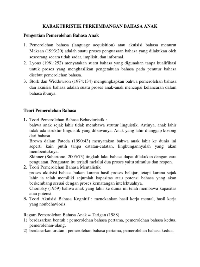 Karakteristik Perkembangan Bahasa Anak