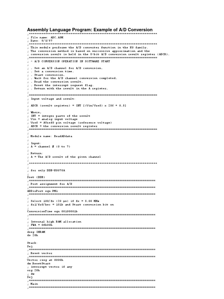 A/D Conversion in Assembly Language | PDF | Teaching Methods & Materials
