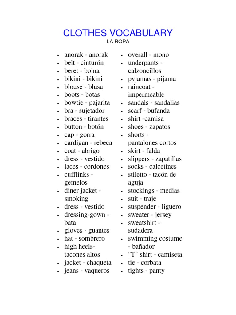 Clothes Vocabulary PDF