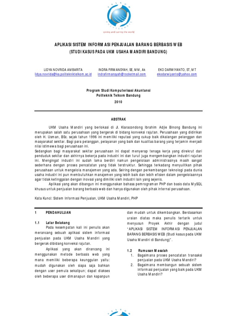 Jurnal Pa Aplikasi Sistem Informasi Penjualan Barang Berbasis Web