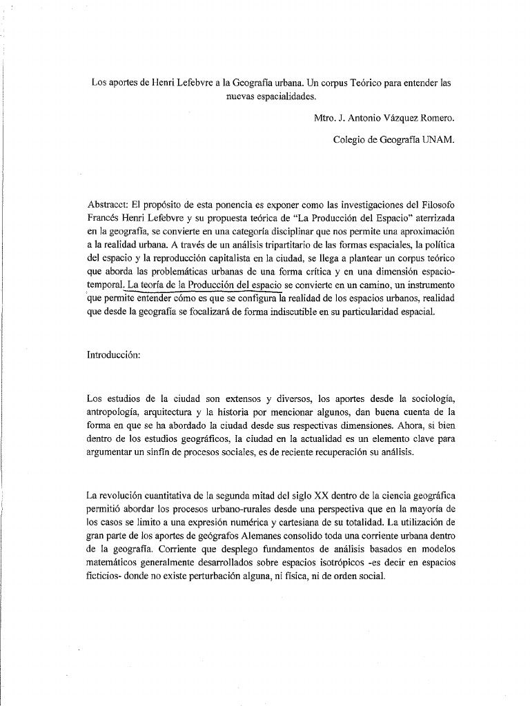 Los Aportes de Henri Lefebvre A La Geografía Urbana PDF