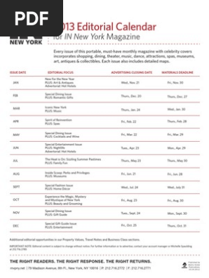2013 IN Editorial Calendar