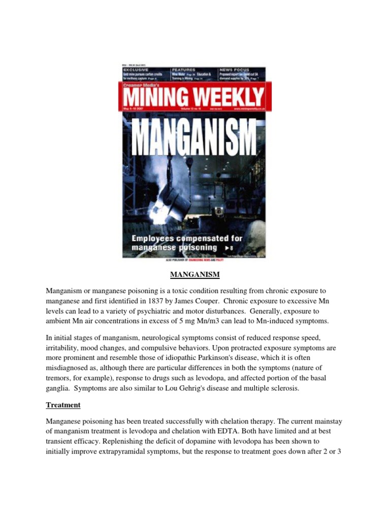 Manganese Poisoning Medical Specialties Health Sciences