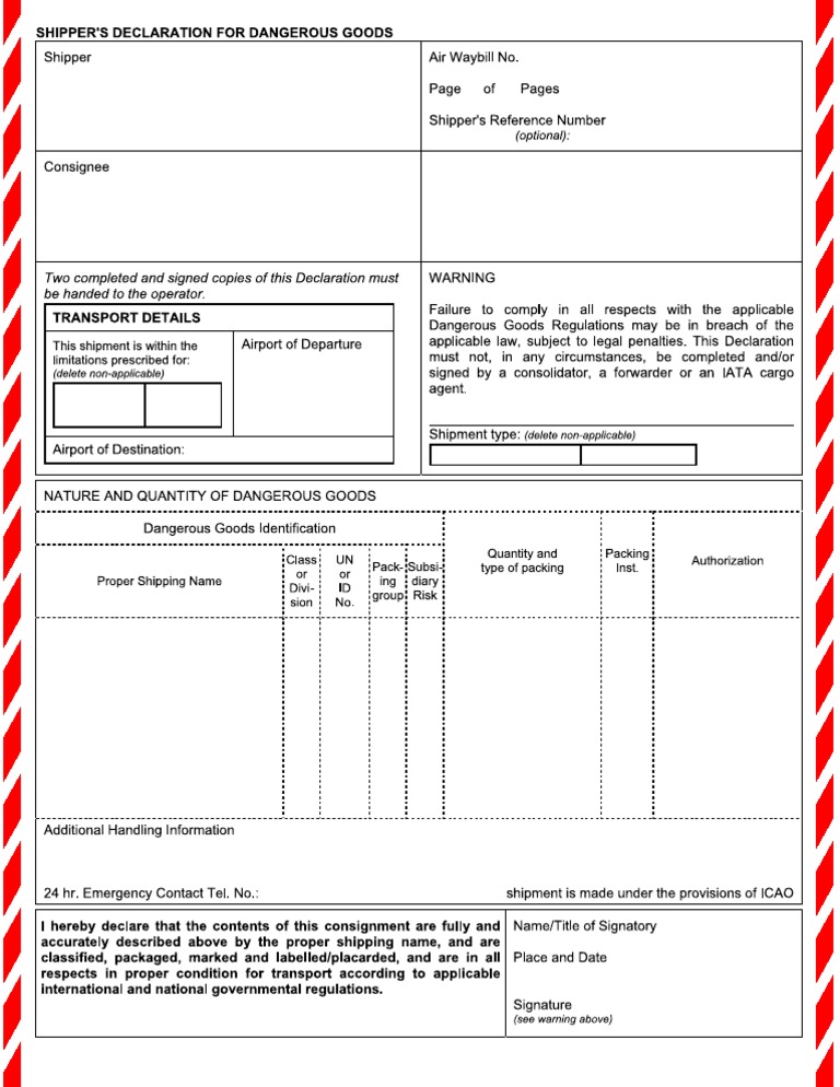 Shipper's Declaration for Dangerous Goods | PDF | Dangerous Goods ...