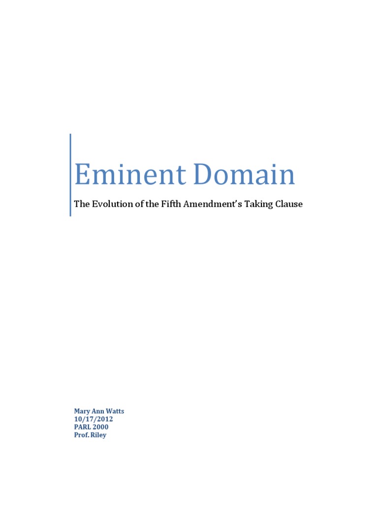 Eminent Domain and the Fifth Amendment | PDF | Eminent Domain | Fifth ...