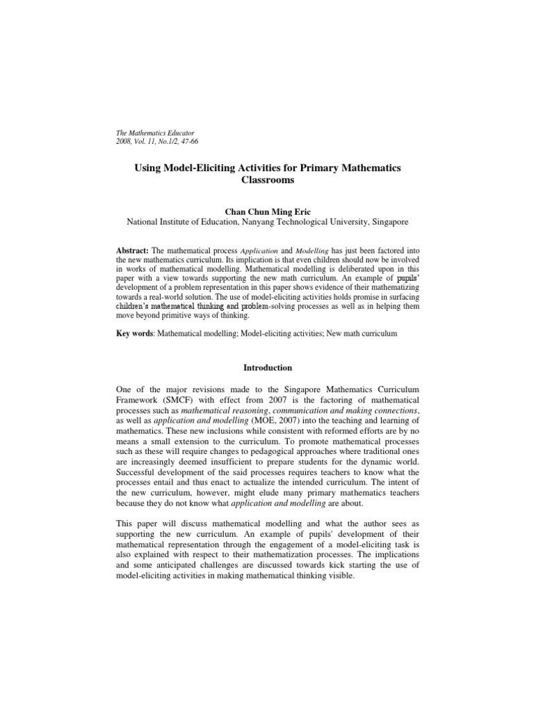 Model-Eliciting Activities in Primary Math | PDF | Conceptual Model ...