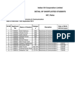 Indian Oil Corporation Limited Detail of Shortlisted Students NIT, Patna