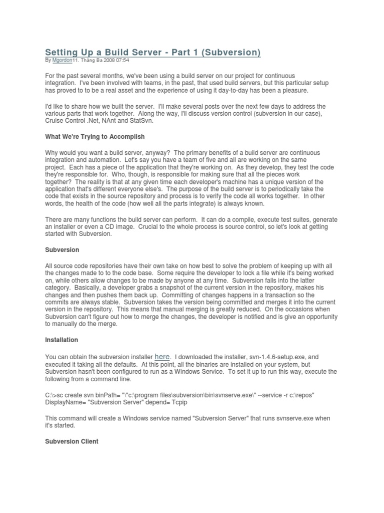 Build Server Setup with Subversion Guide | PDF | Version Control | Zip ...