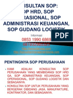 Konsultan Sop, Sop HRD, Sop Operasional, Sop Administrasi Keuangan, Sop Gudang Logistik