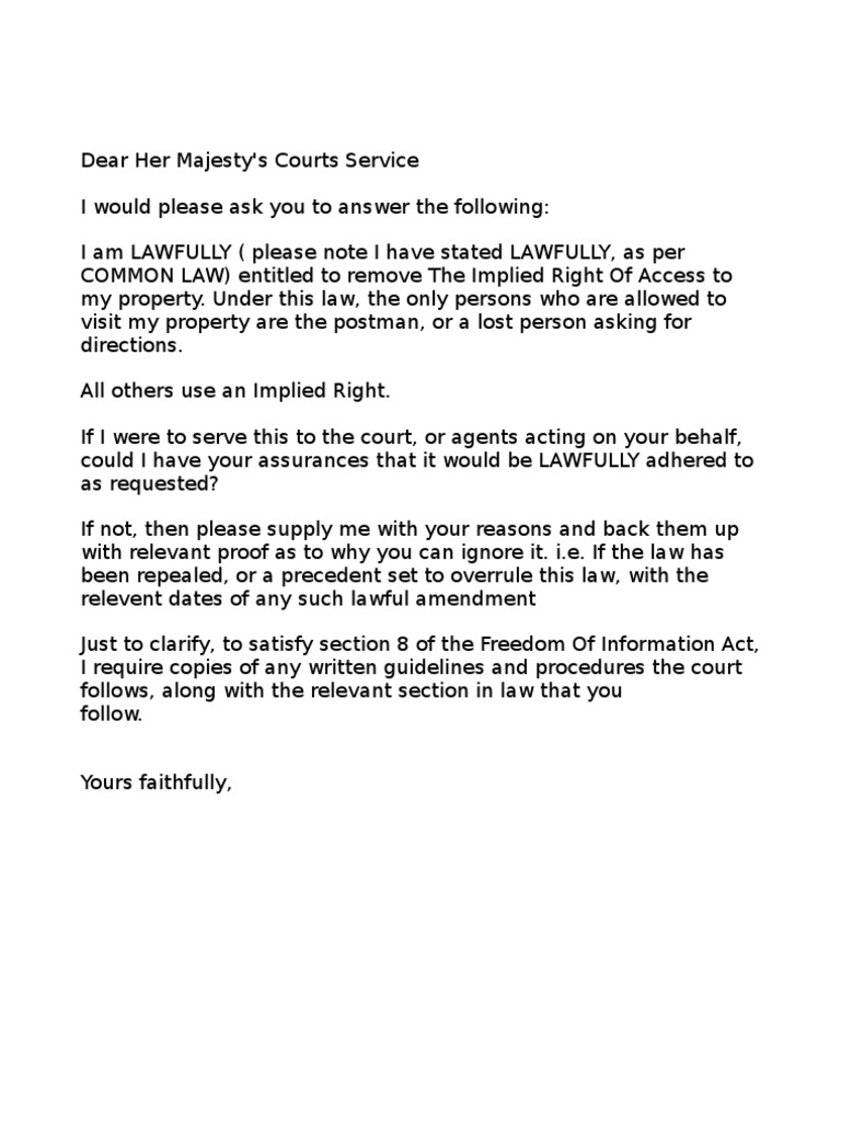 Implied Right of Acces Letter For Court PDF