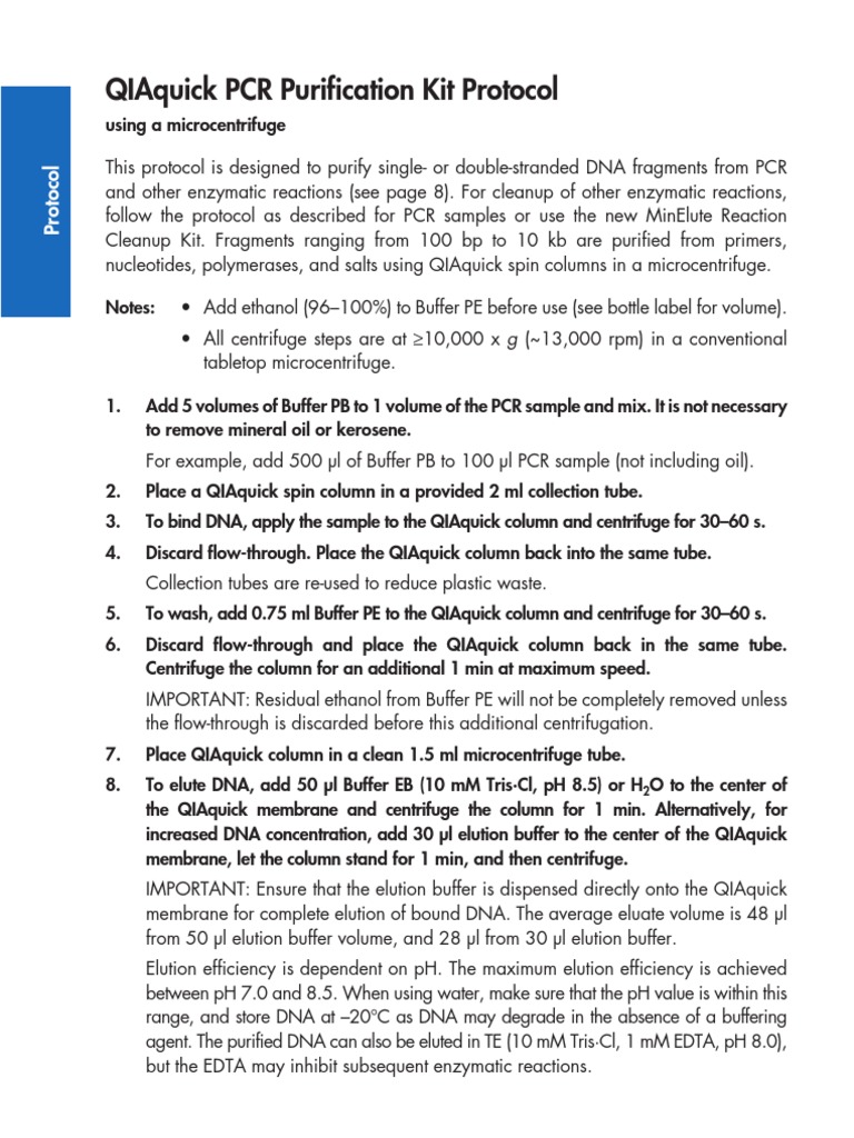 PCR DNA Purification Protocol Guide | PDF | Elution | Polymerase Chain ...
