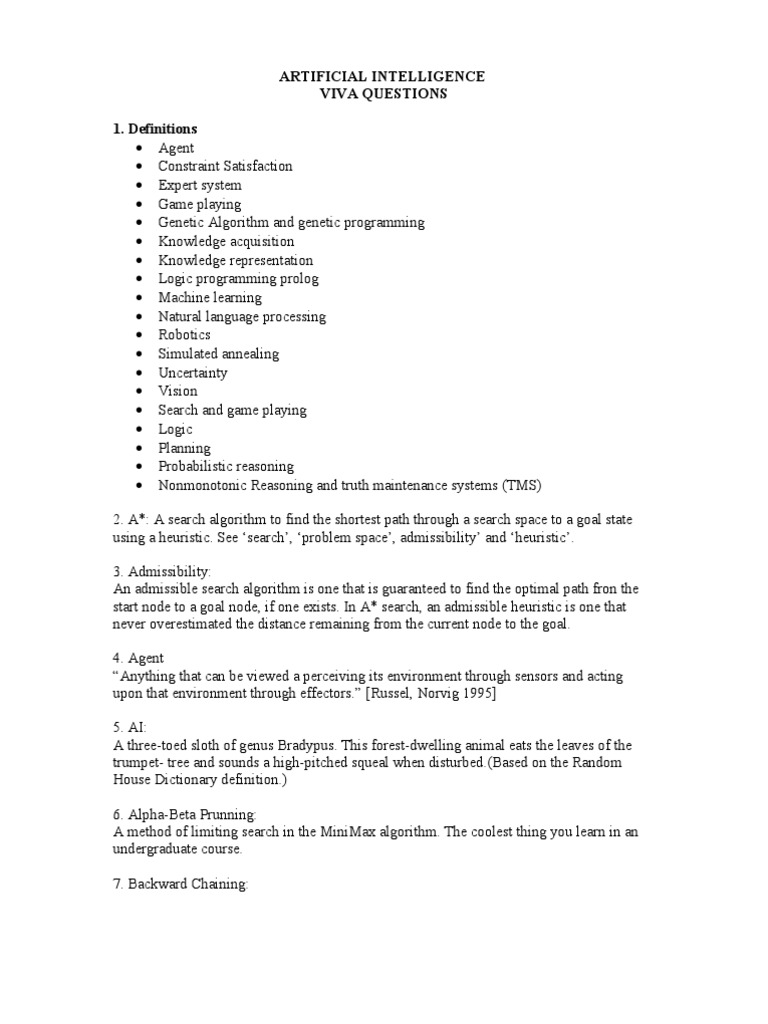Ai Viva Questions | PDF | Artificial Intelligence | Intelligence (AI ...