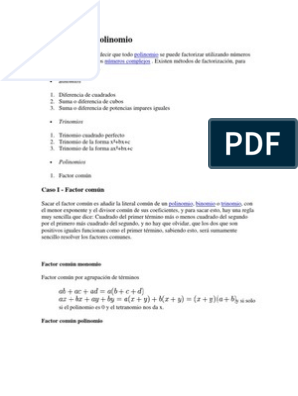 Casos De Factorizacion Factorizacion Division Matematicas