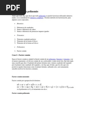 Casos De Factorizacion Factorizacion Division Matematicas