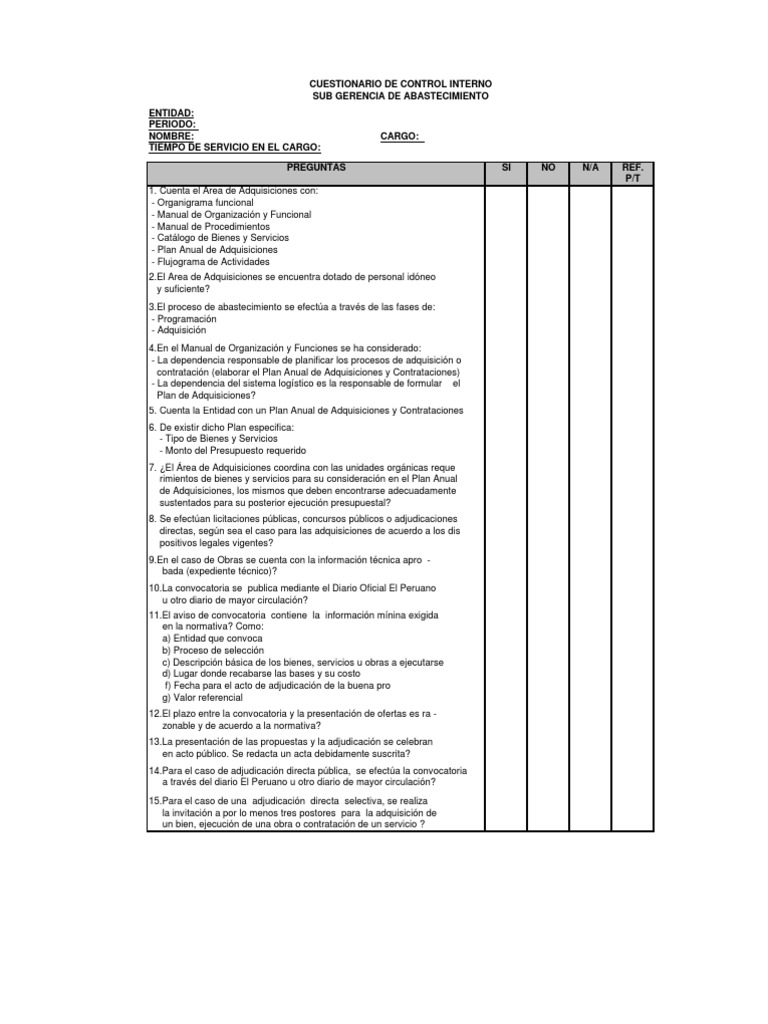 Cuestionario de Control Interno en Adquisiciones | PDF | Presupuesto ...