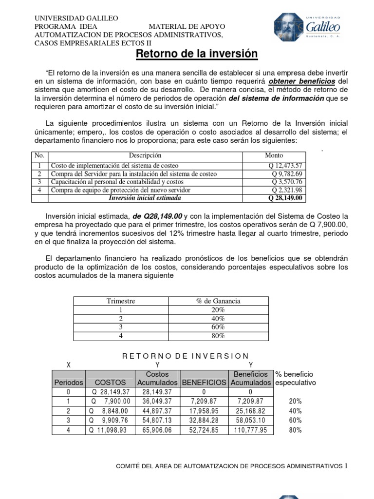 Análisis del Retorno de Inversión | PDF | Beneficio (economía ...