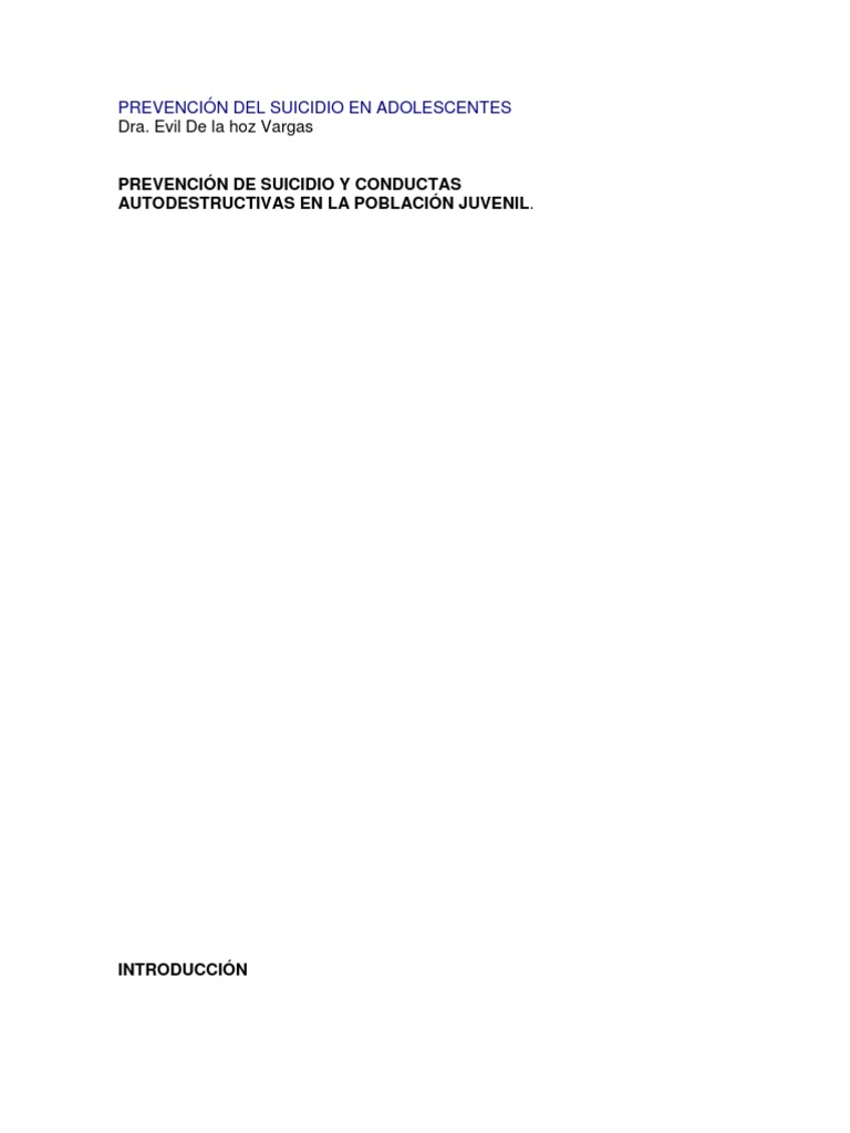 Prevención Del Suicidio en Adolescentes | PDF | Suicidio | Depresión ...