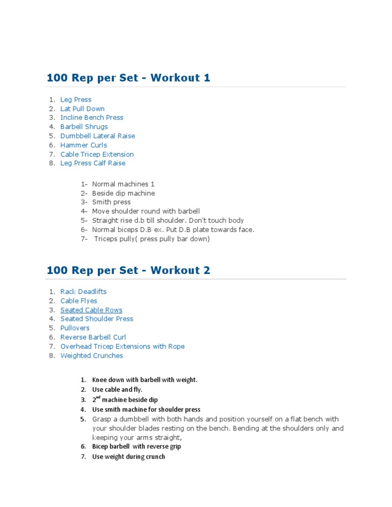 100 Rep Full Body Workout Routine | PDF