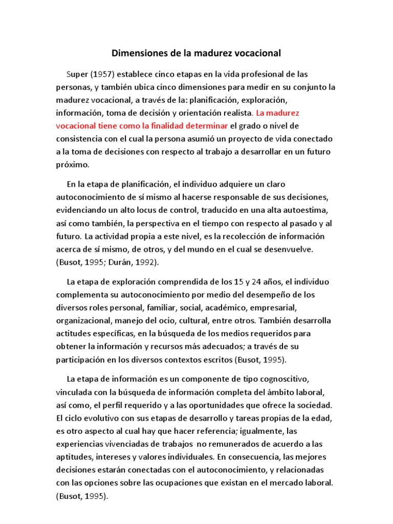 Dimensiones de la madurez vocacional | PDF | Toma de decisiones ...