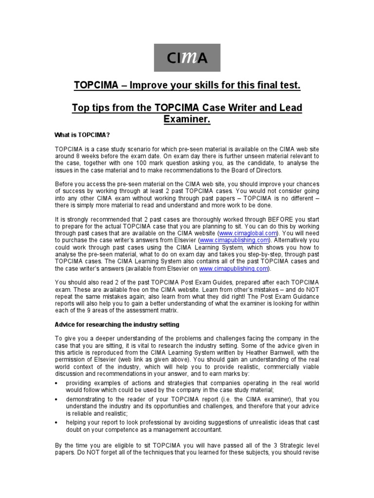 TOPCIMA Exam Preparation Guide | PDF | Test (Assessment) | Swot Analysis