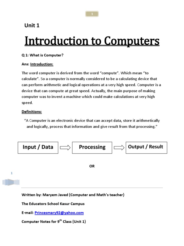 Computer Notes for 9th Class Computer Program Programming
