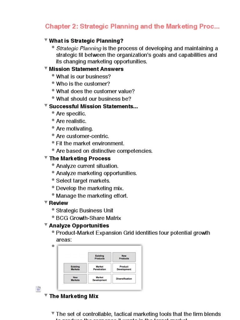 Strategic Planning in Marketing Process | PDF