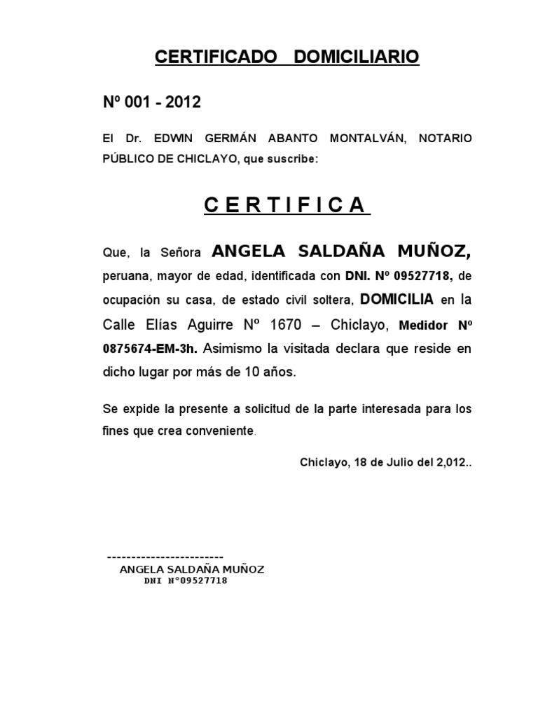 CERTIFICADO DOMICILIARIO