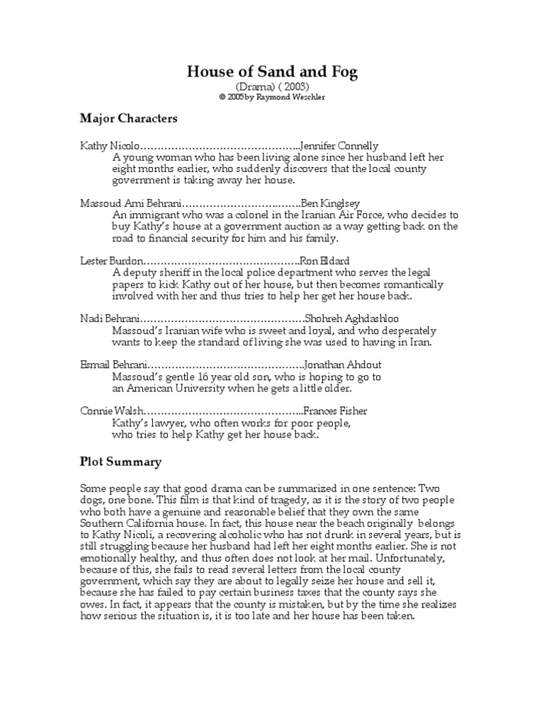 House of Sand and Fog Movie Analysis PDF Languages