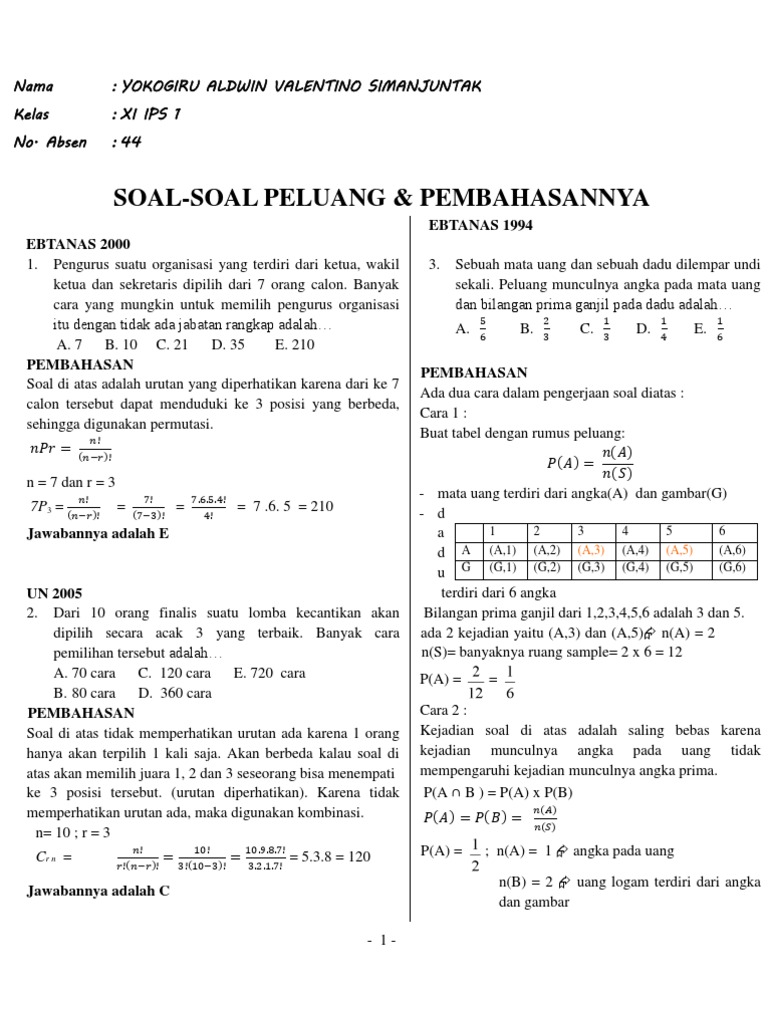 Soal Peluang