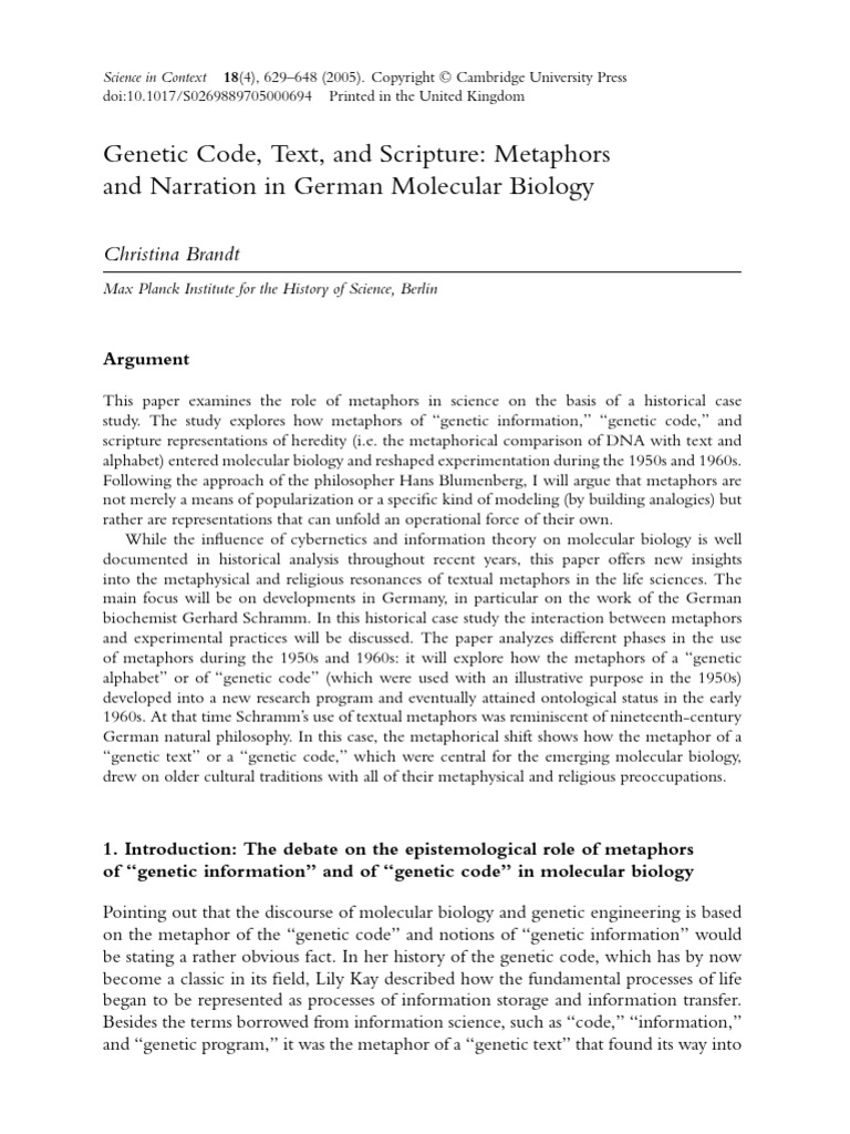Genetic Code, Text, and Scripture: Metaphors and Narration in German ...