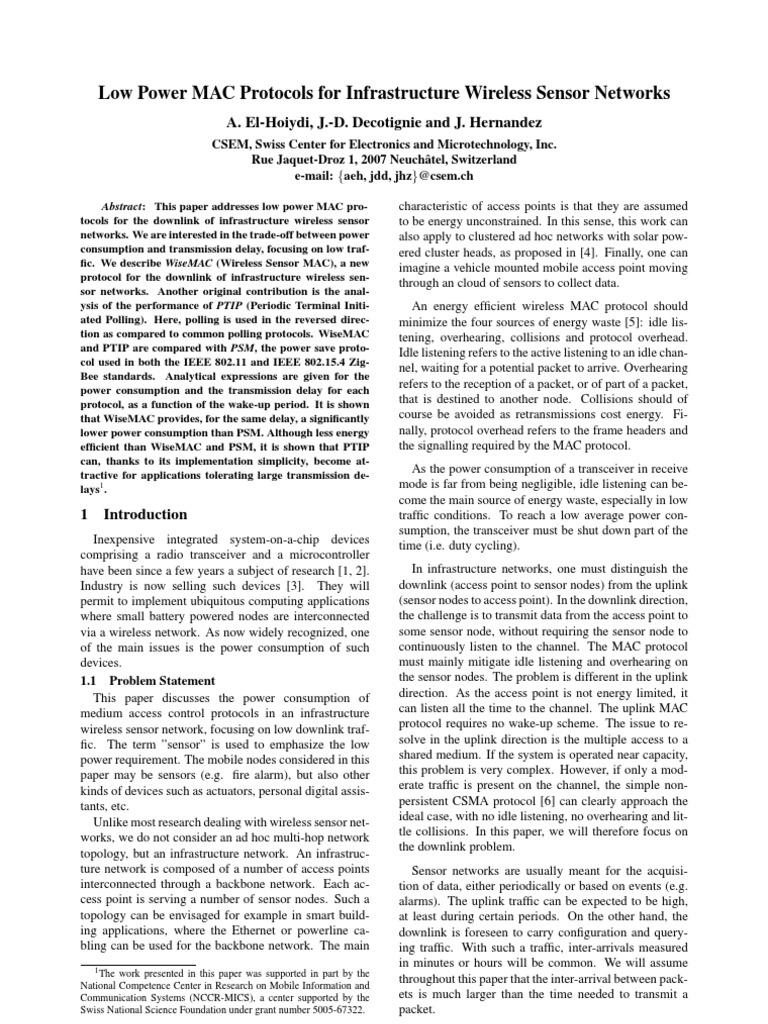 Low Power MAC Protocols for Wireless Sensors | PDF | Wireless Sensor ...