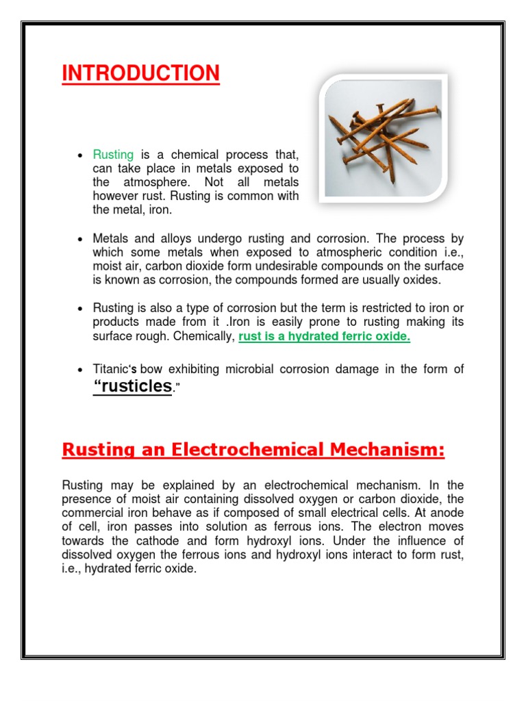 Rusting is a Chemical Process That Rust Corrosion
