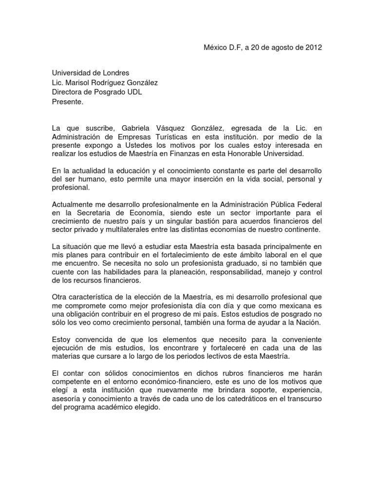 Carta de Exposicion de Motivos  México  Economias