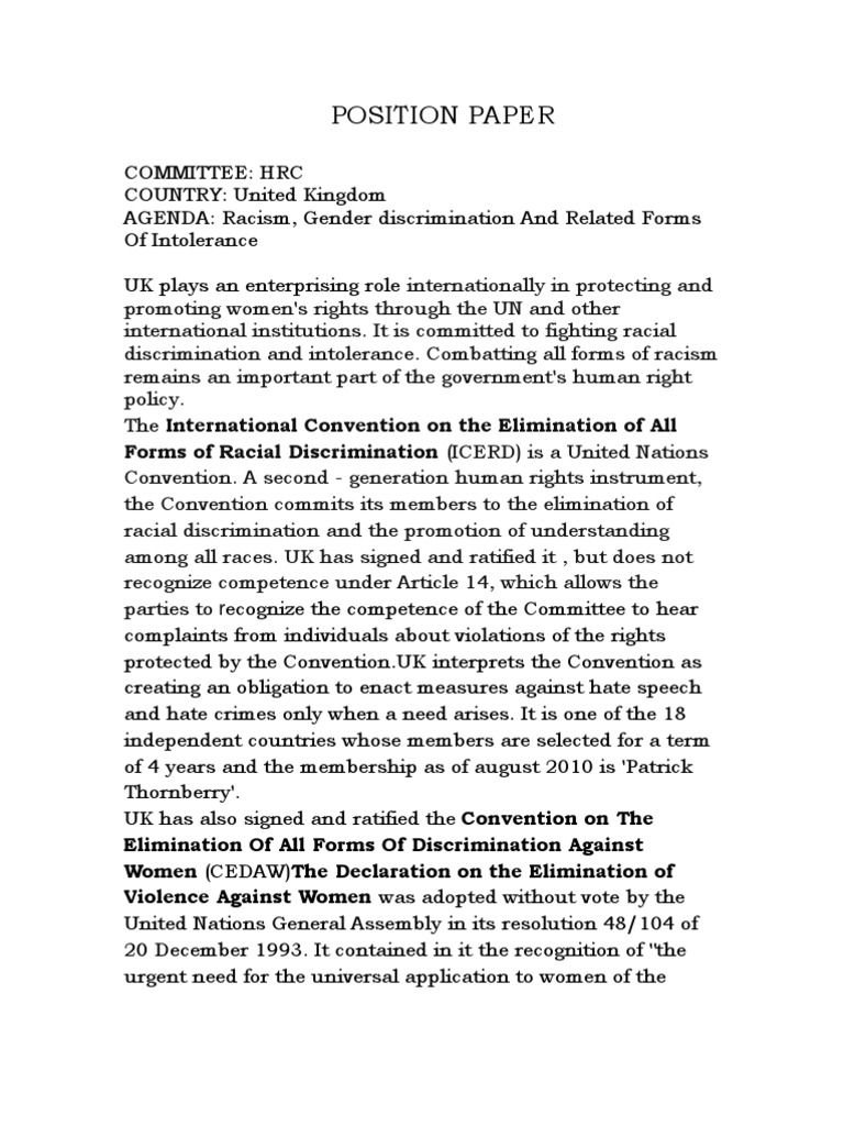 Mun Position Paper Hrc Pdf Government And Personhood Social Institutions