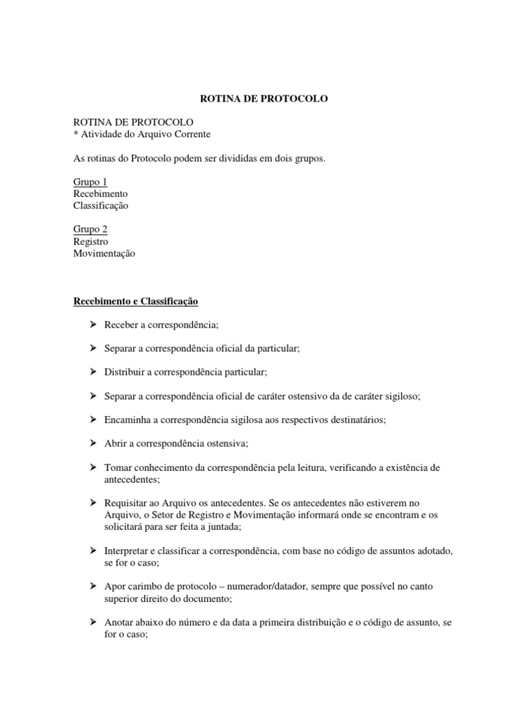 Rotina de Protocolo e Registro de Documentos | PDF