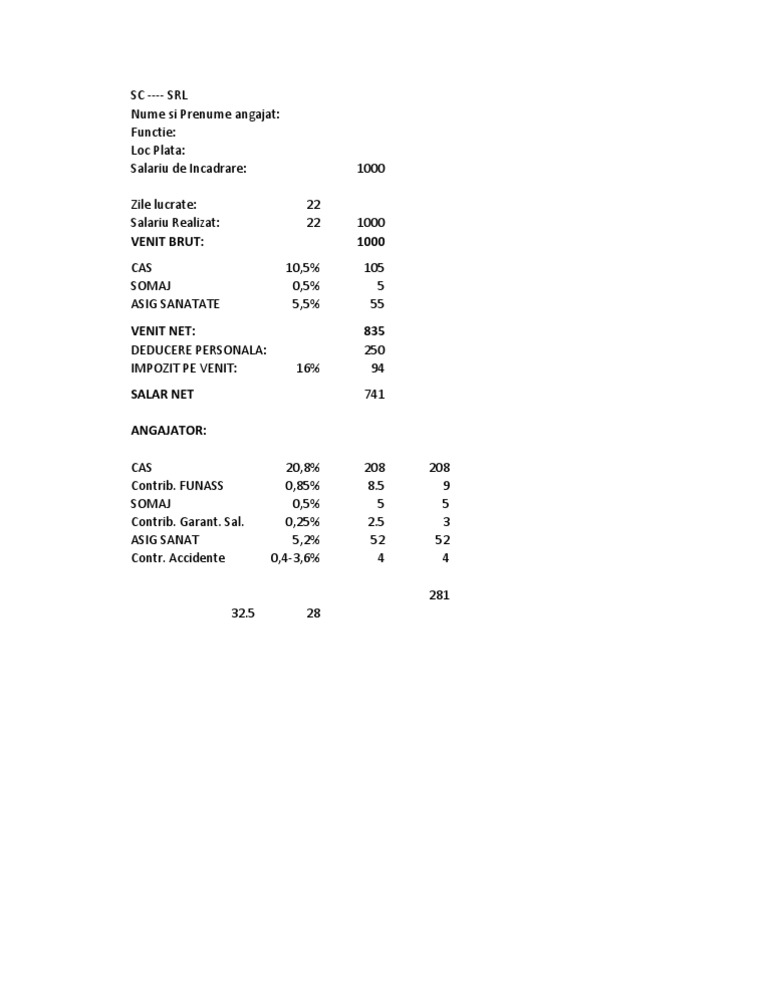 Calcul Salariu Excel