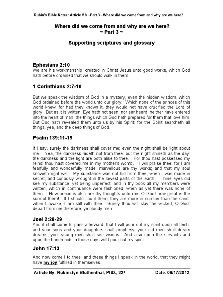 Where Did We Come From and Why Are We Here? Part 3 Supporting