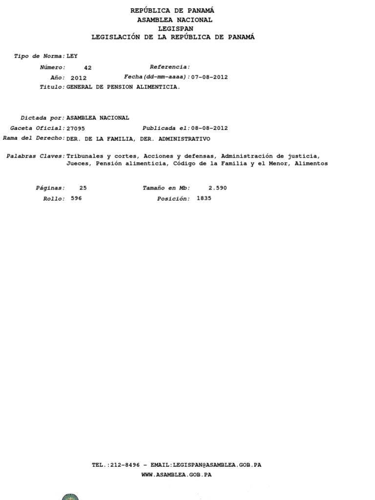 L Pension Alimenticia Ley 42 De 2012