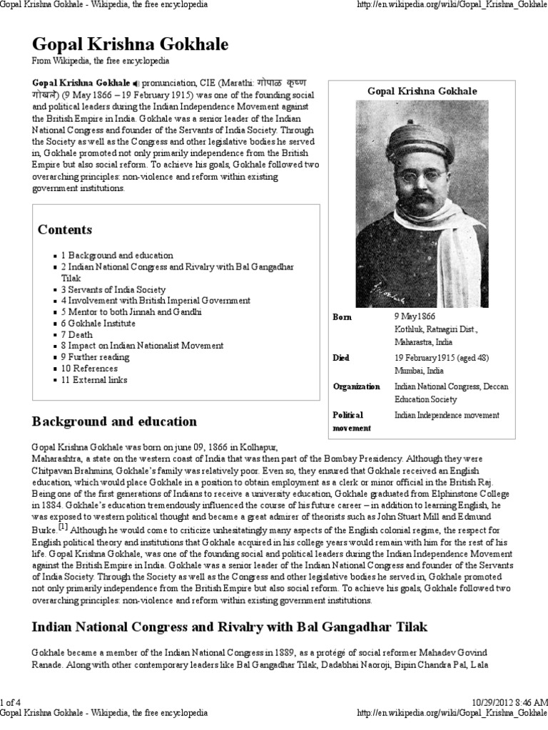Gopal Krishna Gokhale - Biography | PDF | Government | Politics (General)