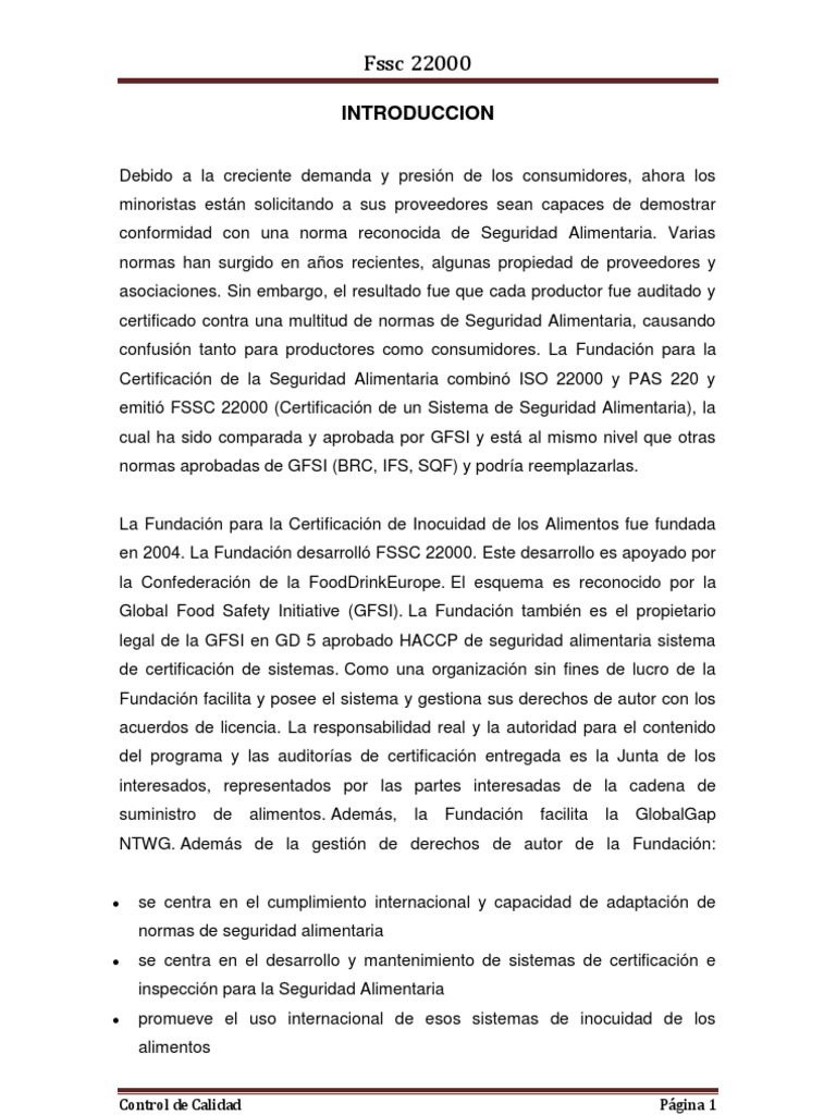 FSSC 22000 | PDF | Análisis de Riesgo y Puntos Críticos de Control ...