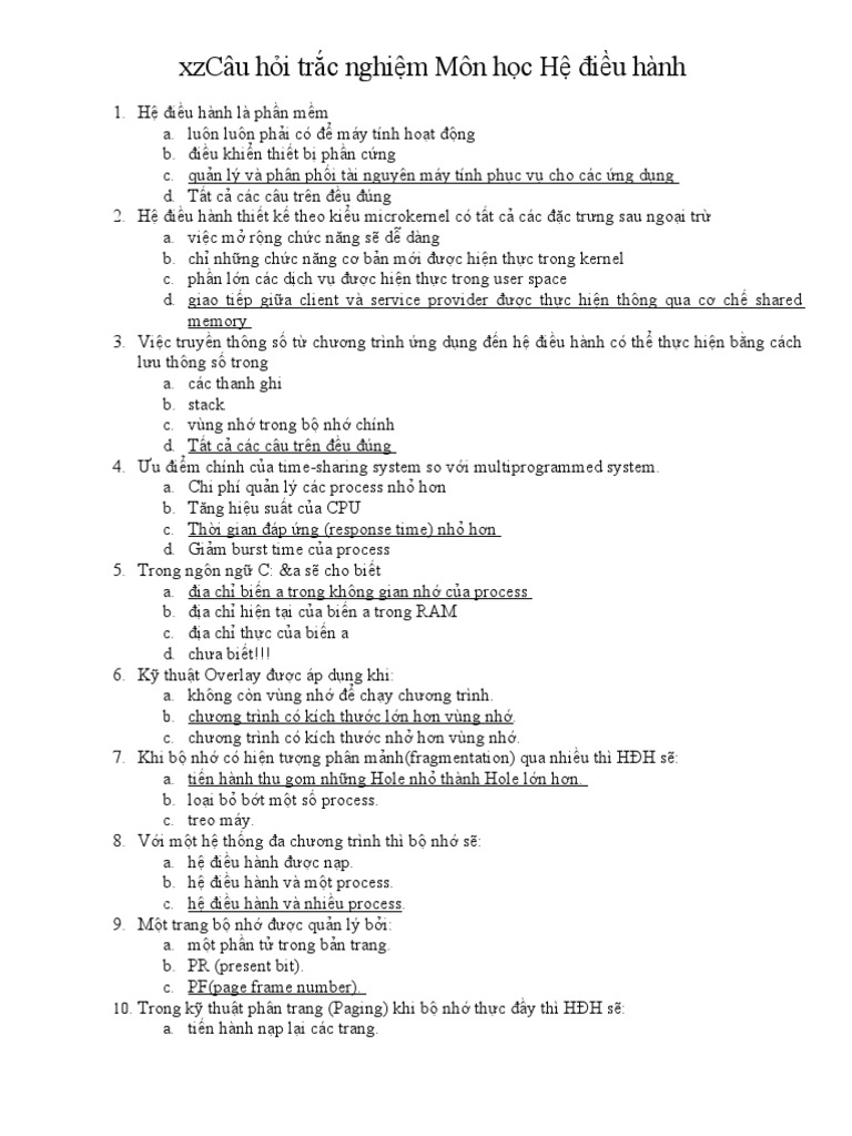 100 Cau Hoi Thi Trac Nghiem He Dieu Hanh PDF