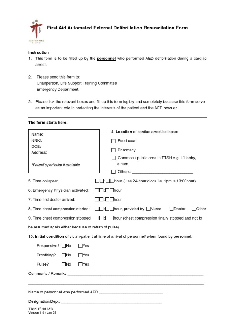 First Aid AED Resuscitation Form | PDF